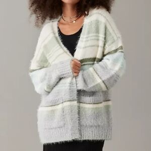 NWT American Eagle Cozy Striped Fuzzy Oversized Cardigan Small